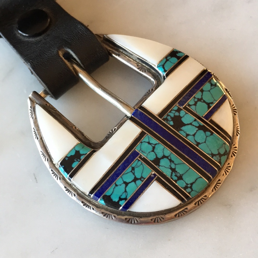 Vintage Navajo Native American Inlaid Ranger Belt Buckle Set - Picture 6 of 16